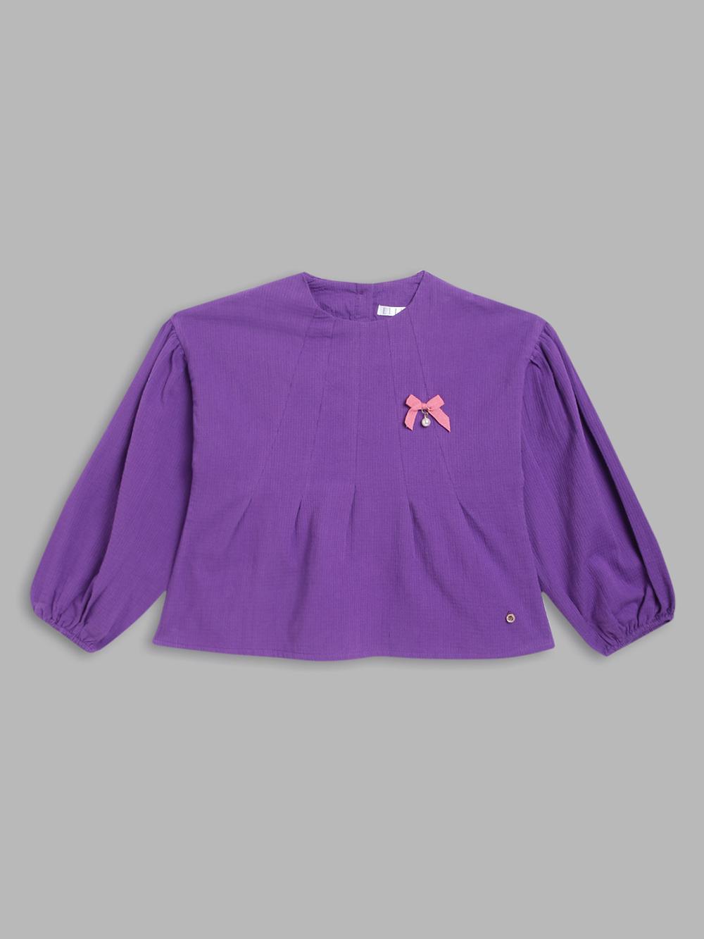 purple solid round neck top