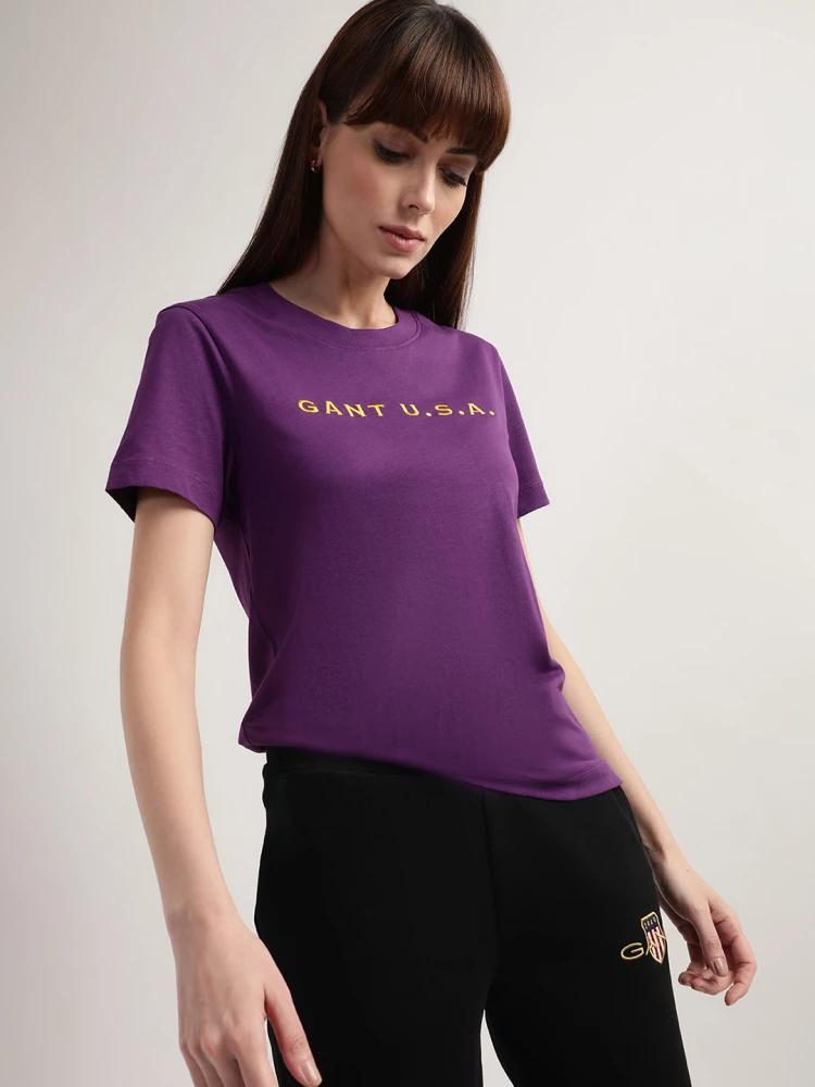 purple solid round neck tshirt