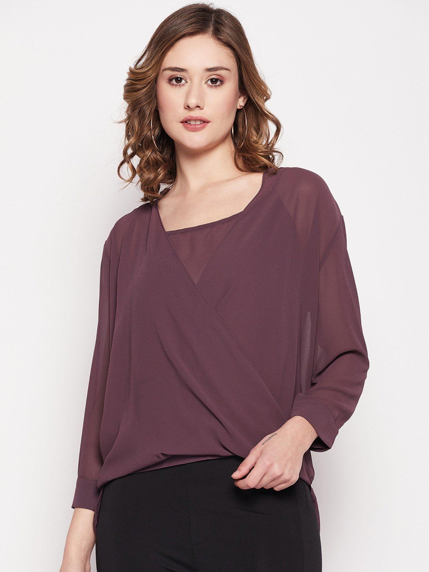 purple solid square neck tops