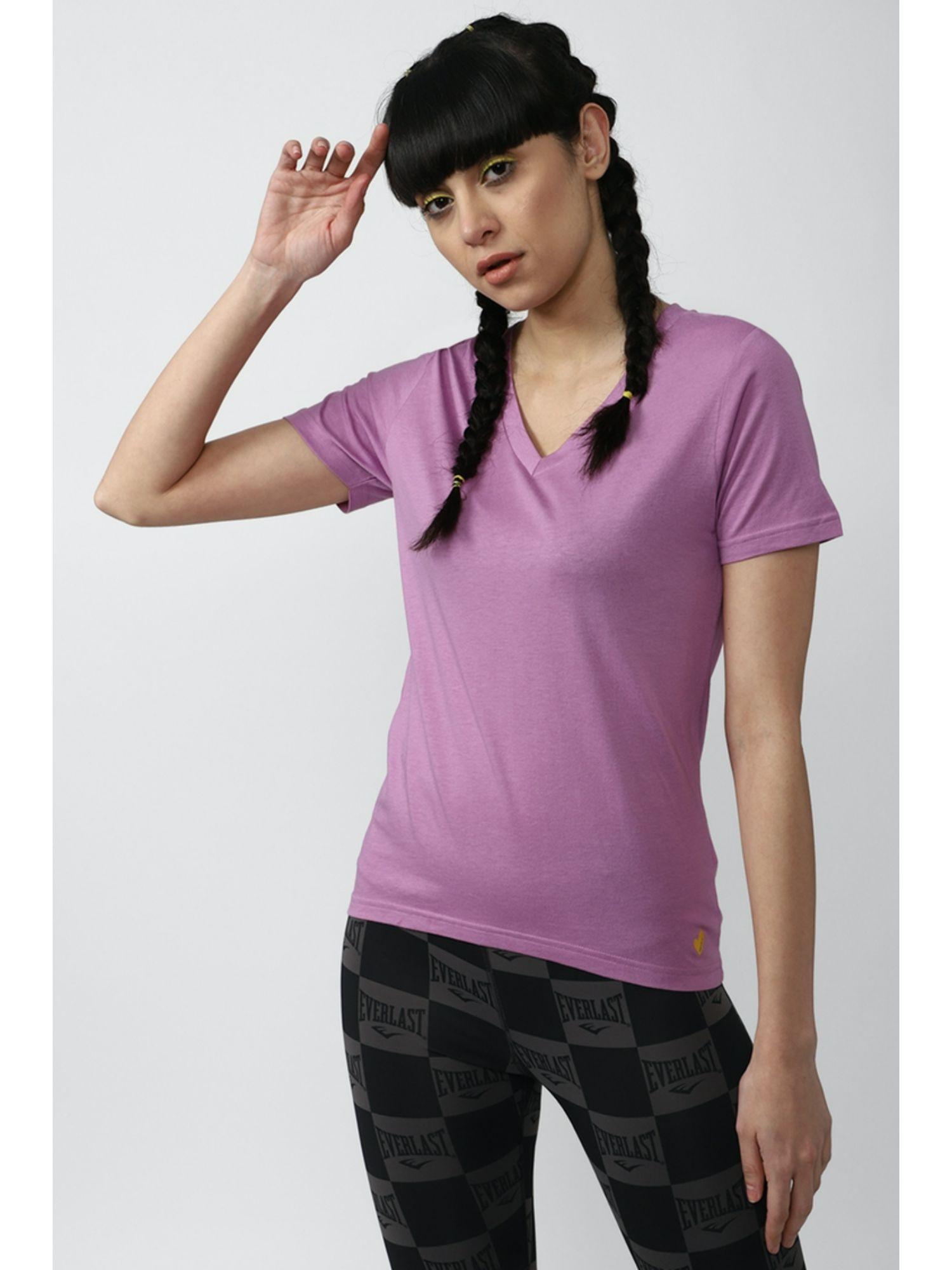 purple solid v neck t shirt