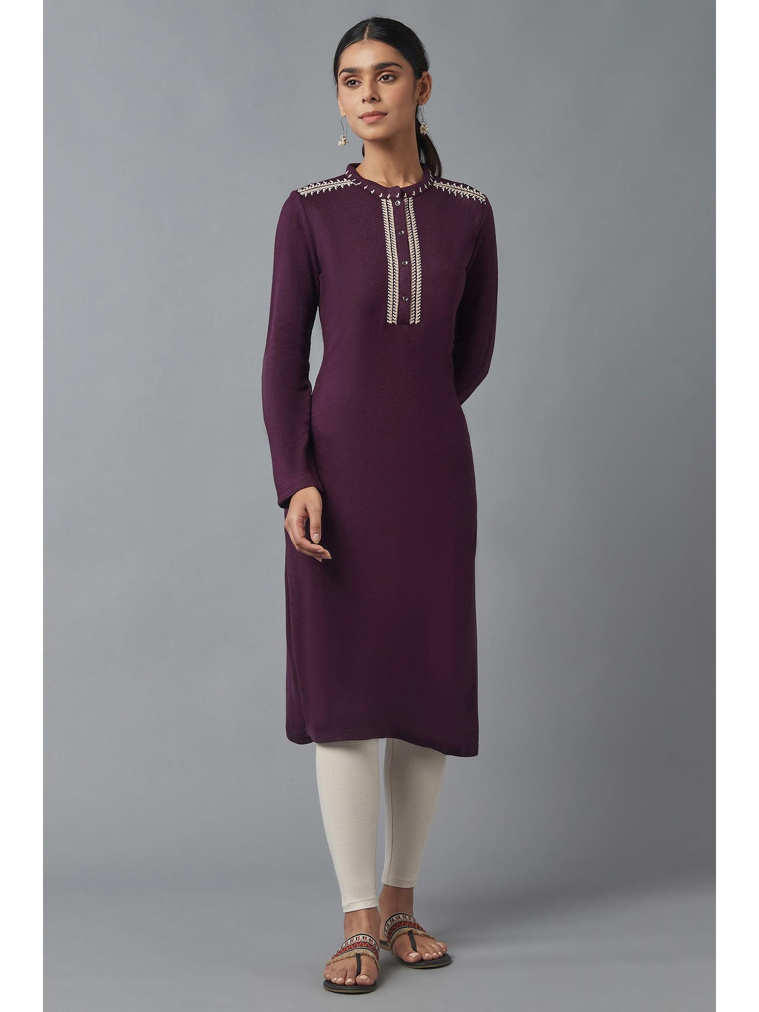 purple solid winter kurta