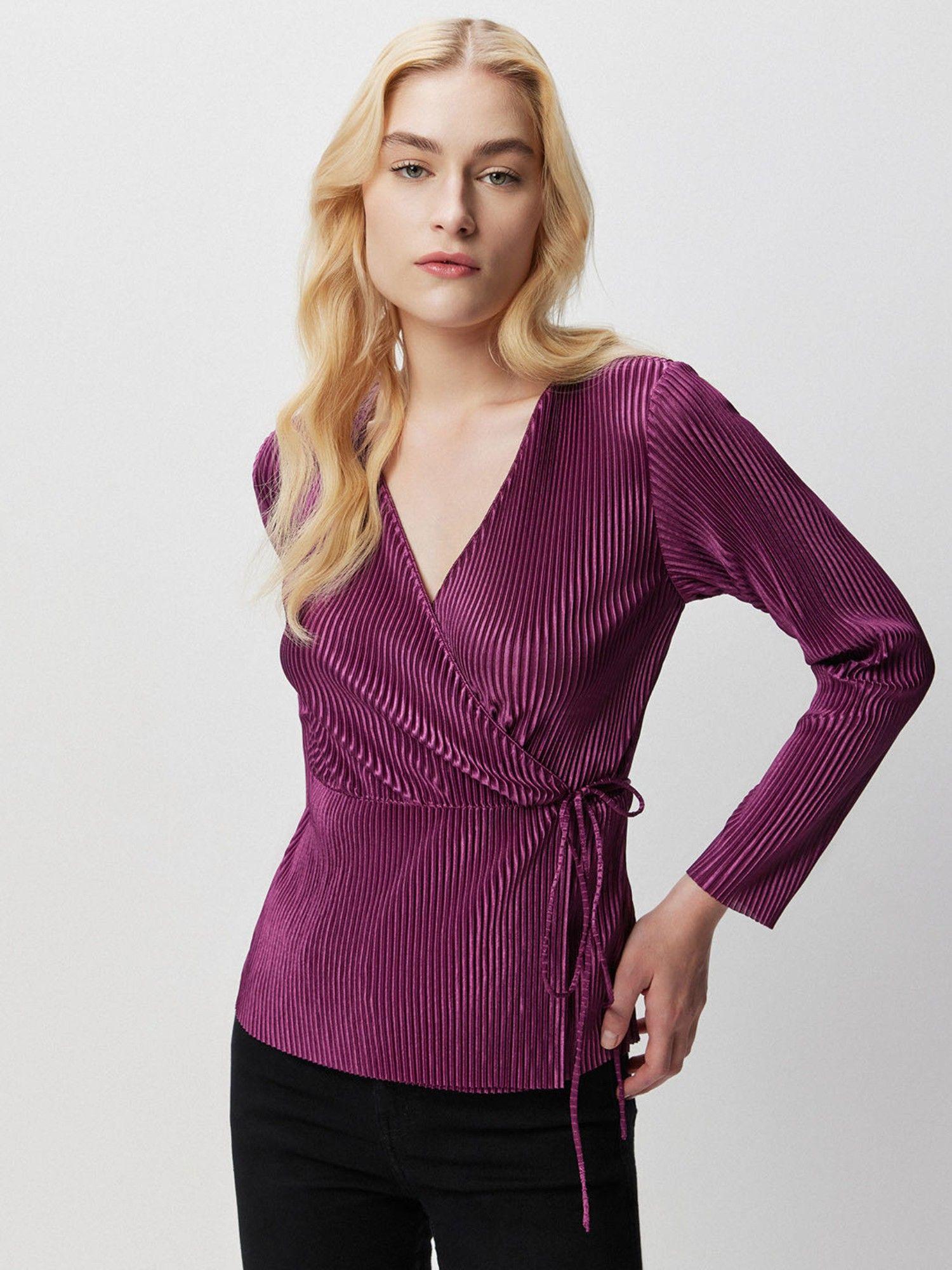 purple solid wrap top