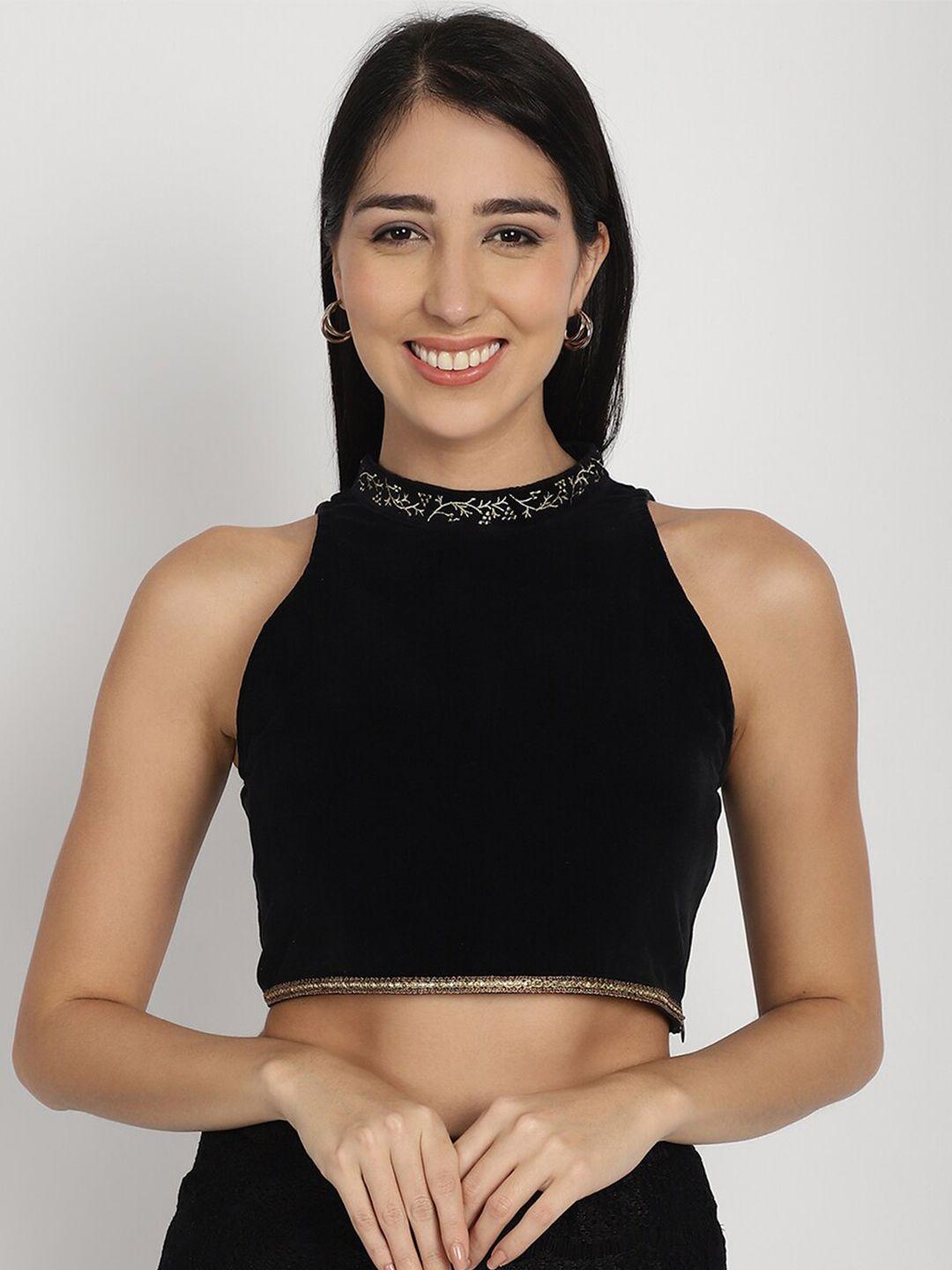 purple state black halter neck crop top