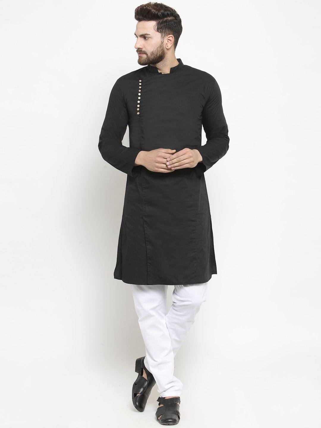 purple state men  angrakhablack & white solid kurta with pyjamas