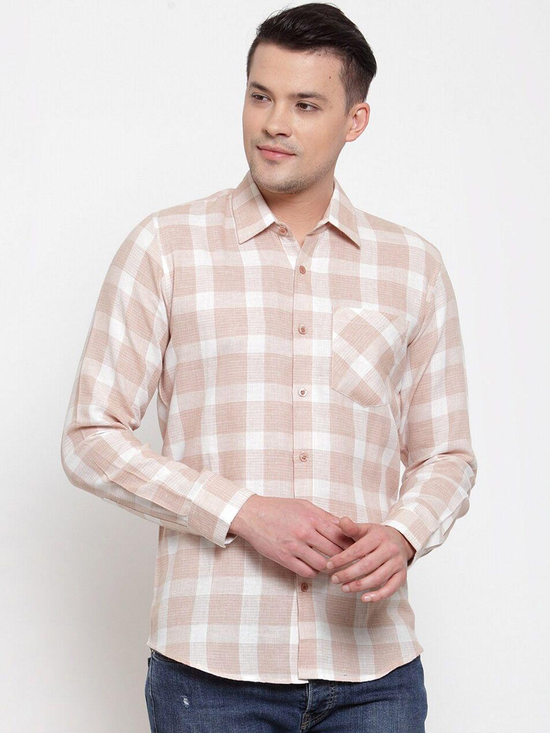 purple state men beige slim fit checked casual shirt