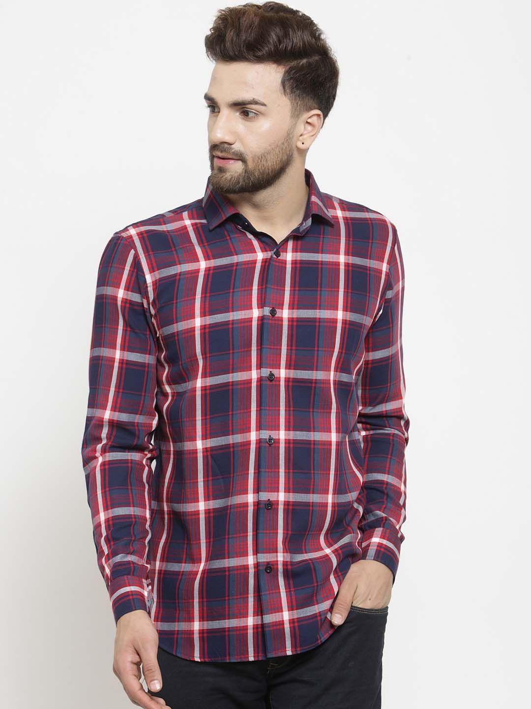 purple state men blue & red slim fit checked casual shirt