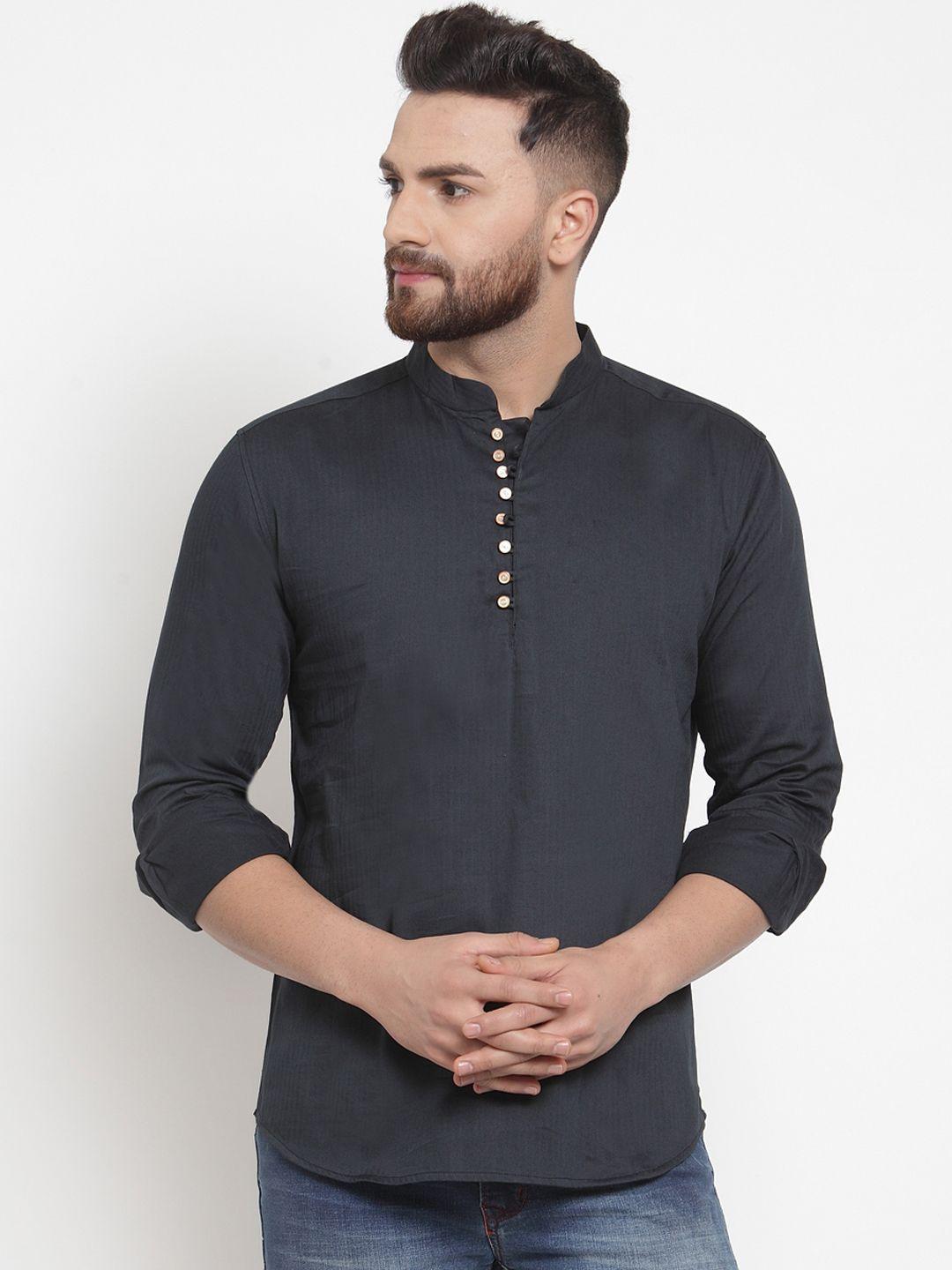 purple state men charcoal grey solid straight kurta