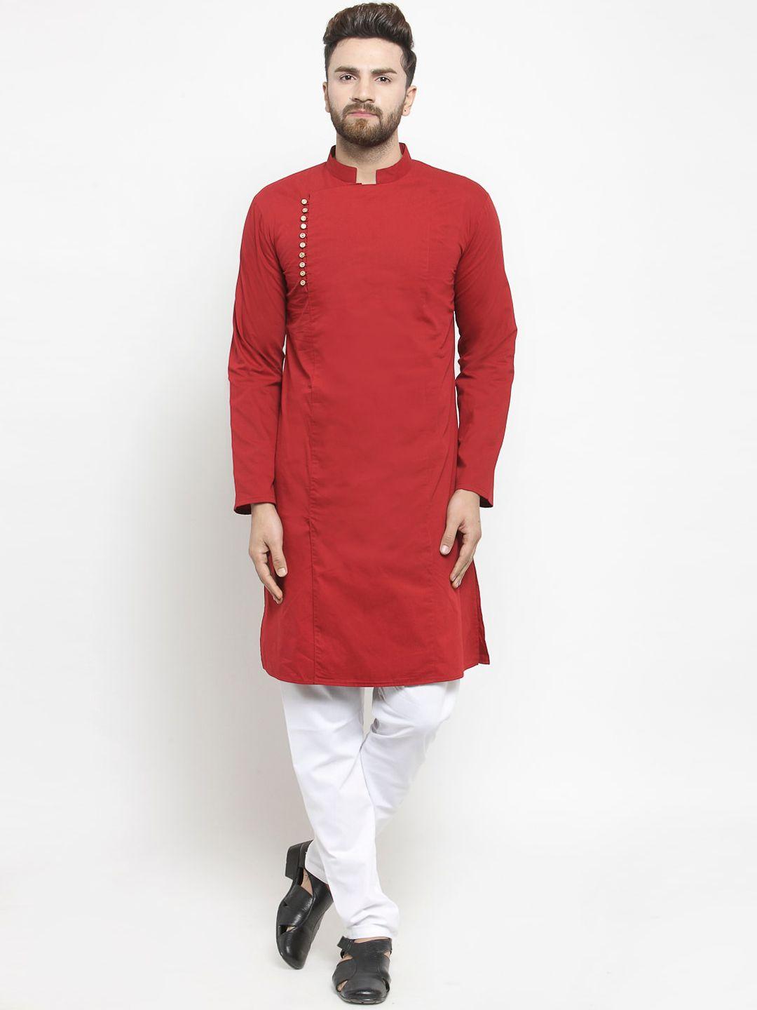 purple state men maroon & white solid kurta with pyjamas