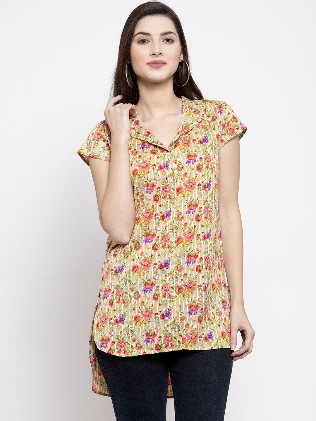 purple state multicoloured floral print high-low shirt style top