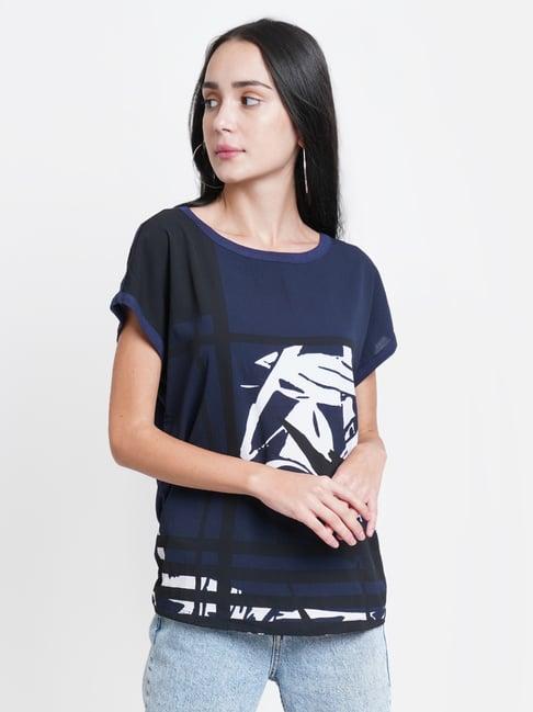 purple state navy printed top