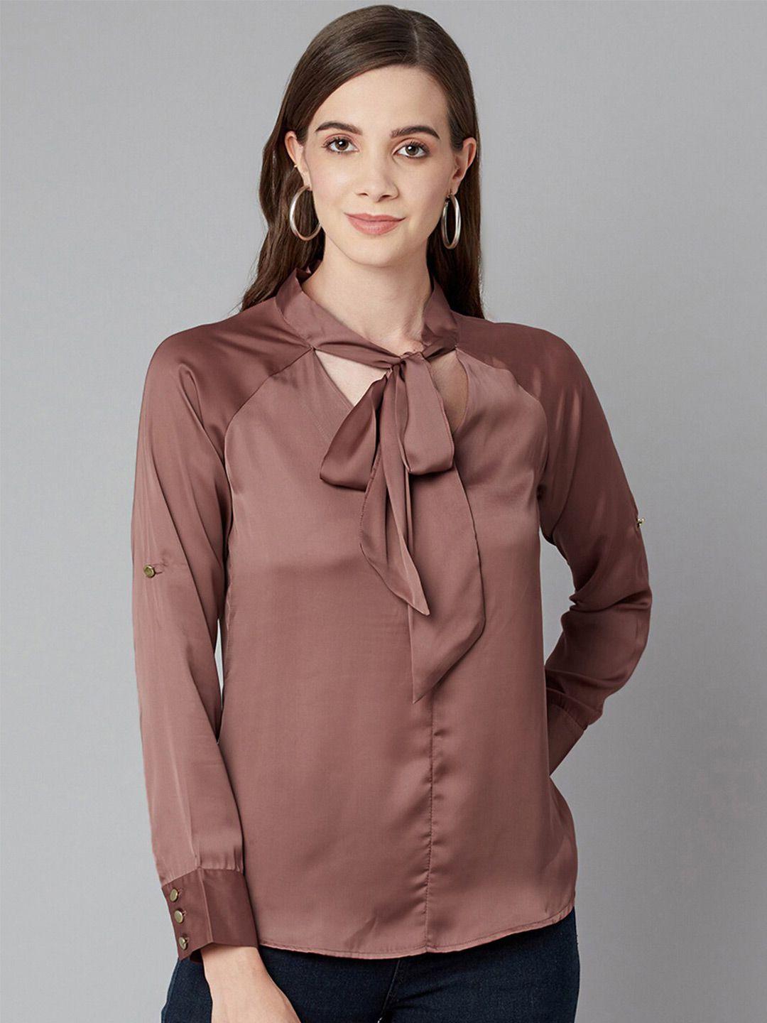 purple state tie-up neck shirt style top