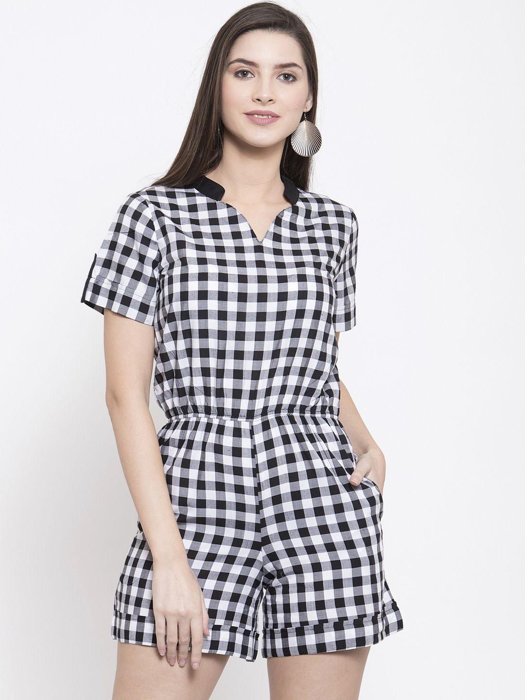 purple state women black & white checked playsuit