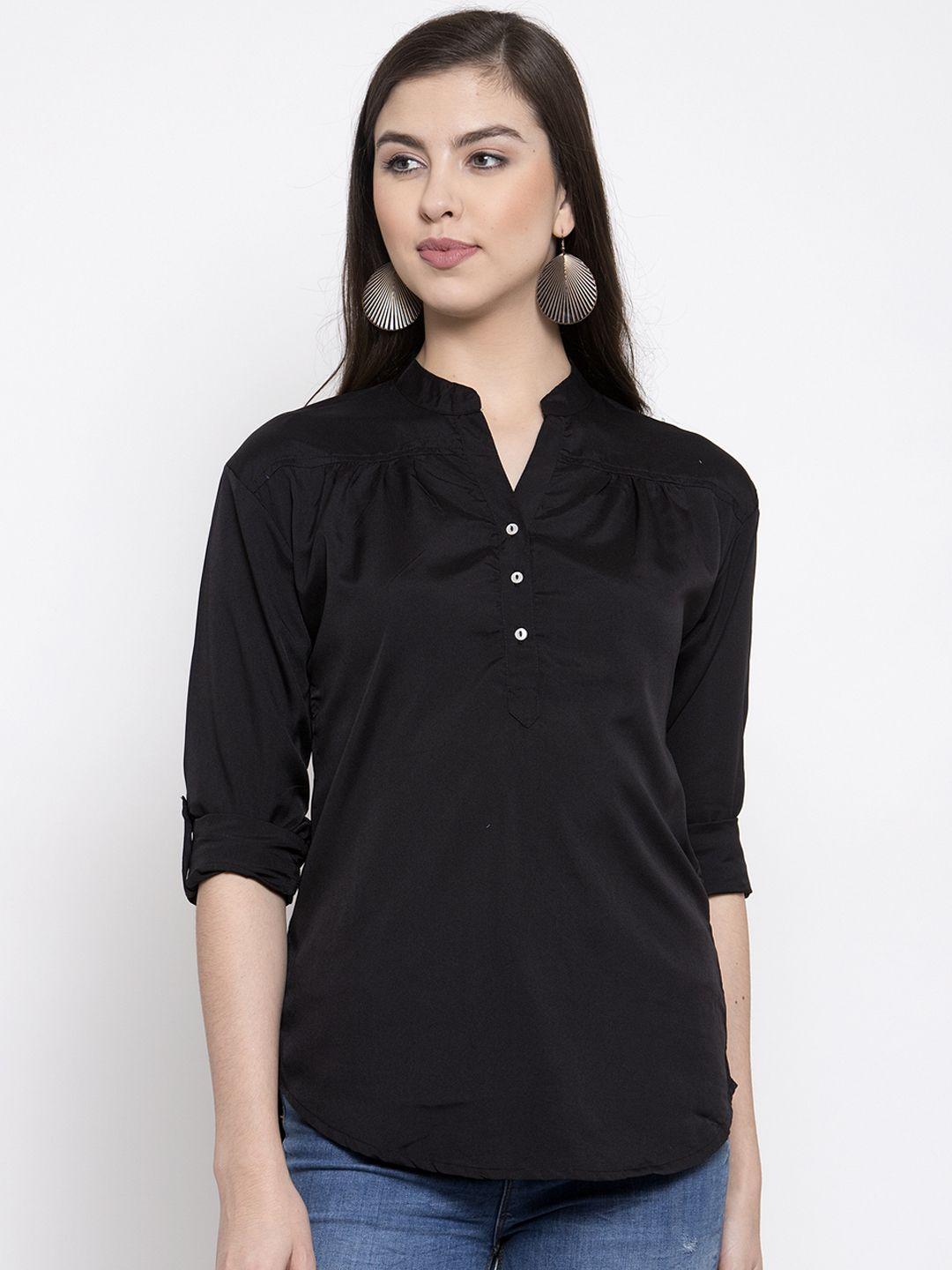 purple state women black solid top