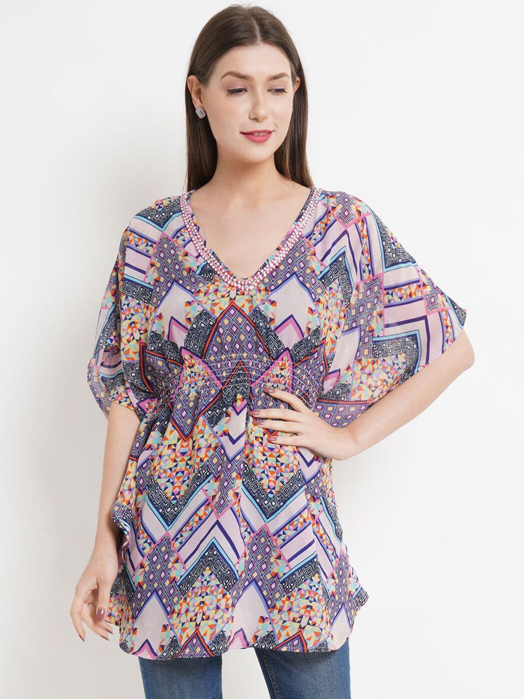 purple state women multicoloured geometric printed kaftan longline top