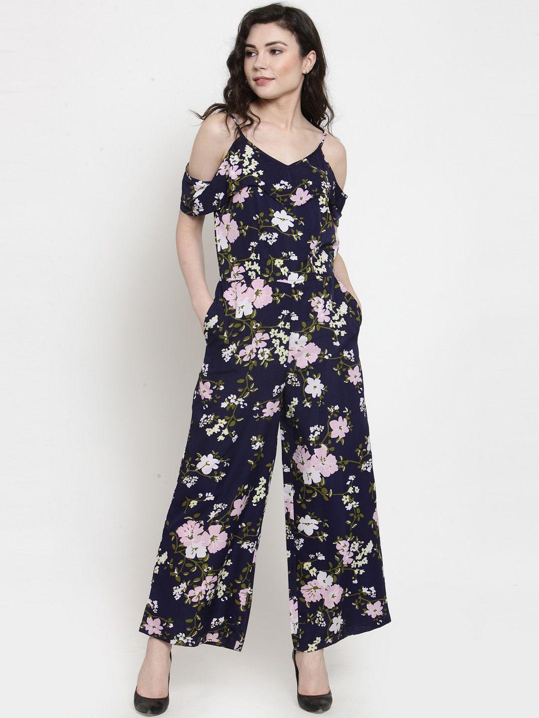 purple state women navy blue & pink printed jumpsuit