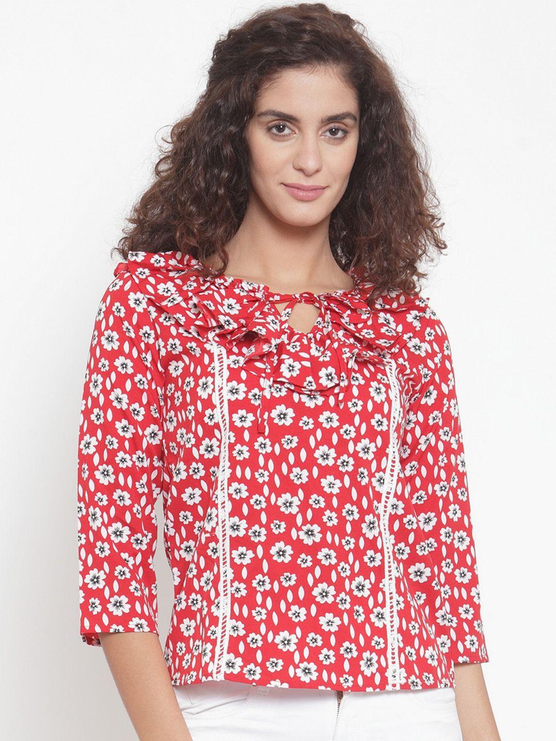 purple state women red & white floral print top