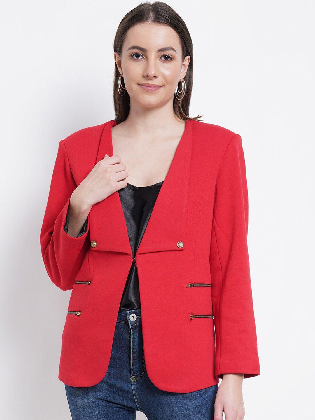 purple state women red solid pure cotton casual blazer