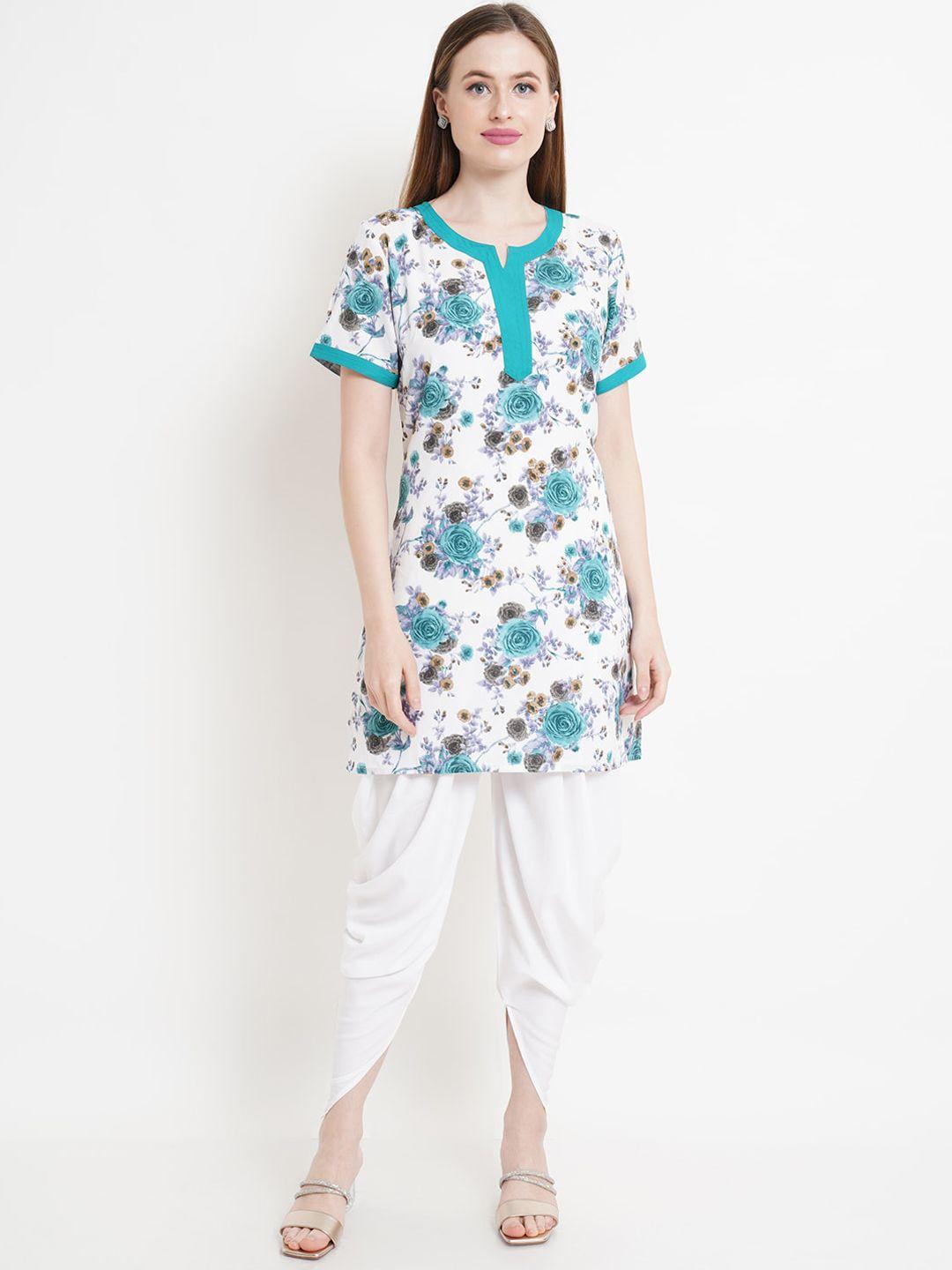 purple state women white floral printed kurti with dhoti pants