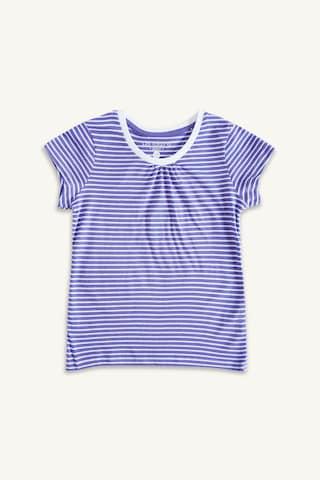 purple stripe casual short sleeves round neck girls regular fit t-shirt