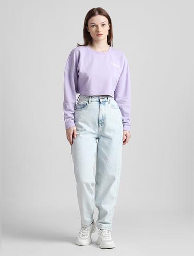 purple stud embellished cropped sweatshirt