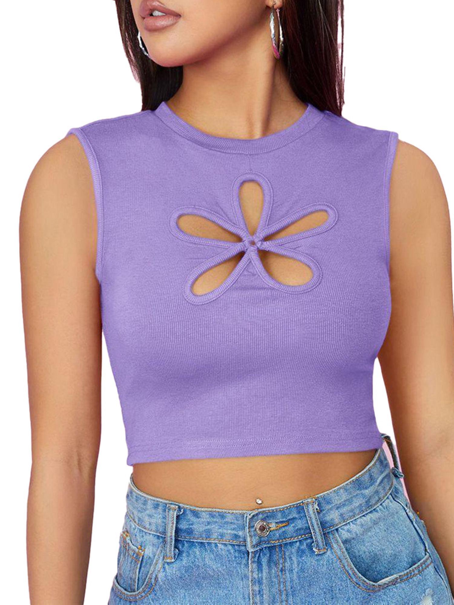 purple stylish crop top sleeveless for women