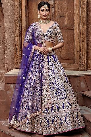 purple tafetta gota patti embroidered lehenga set