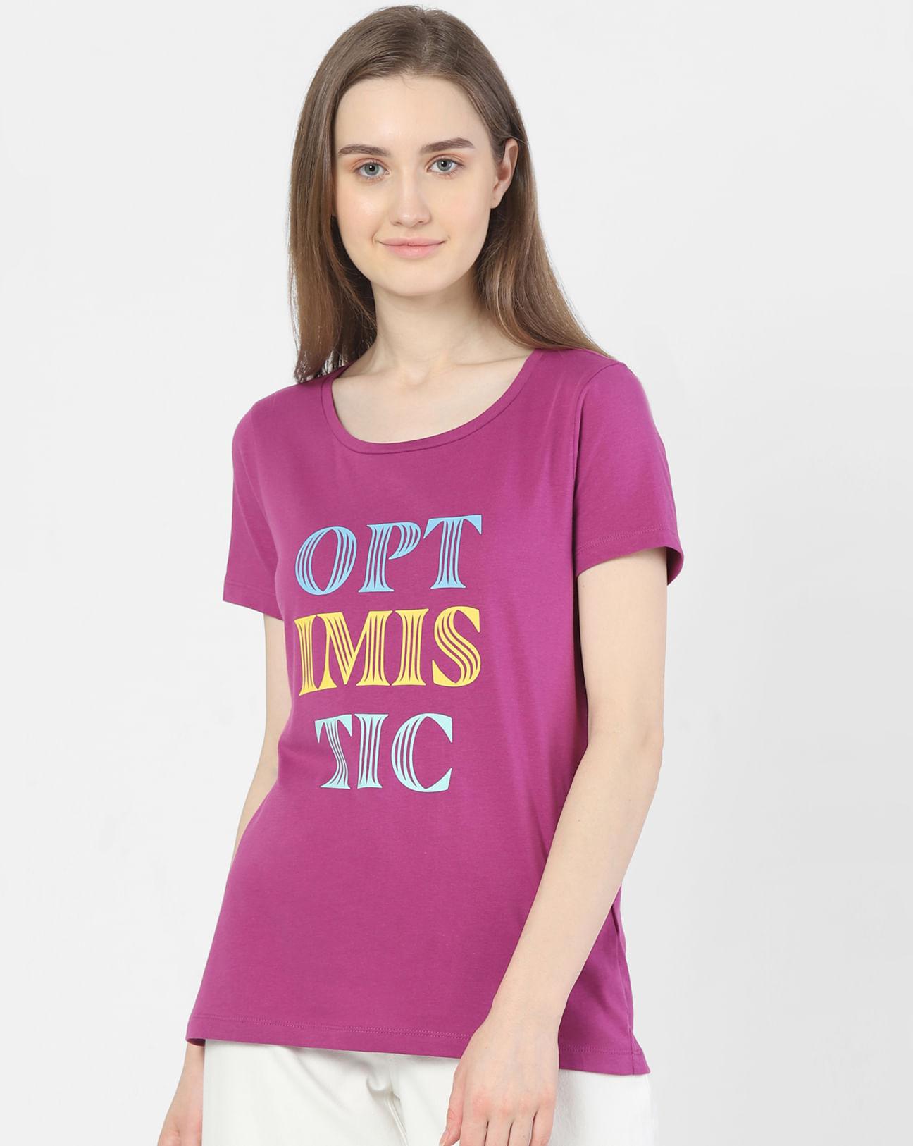 purple text print t-shirt