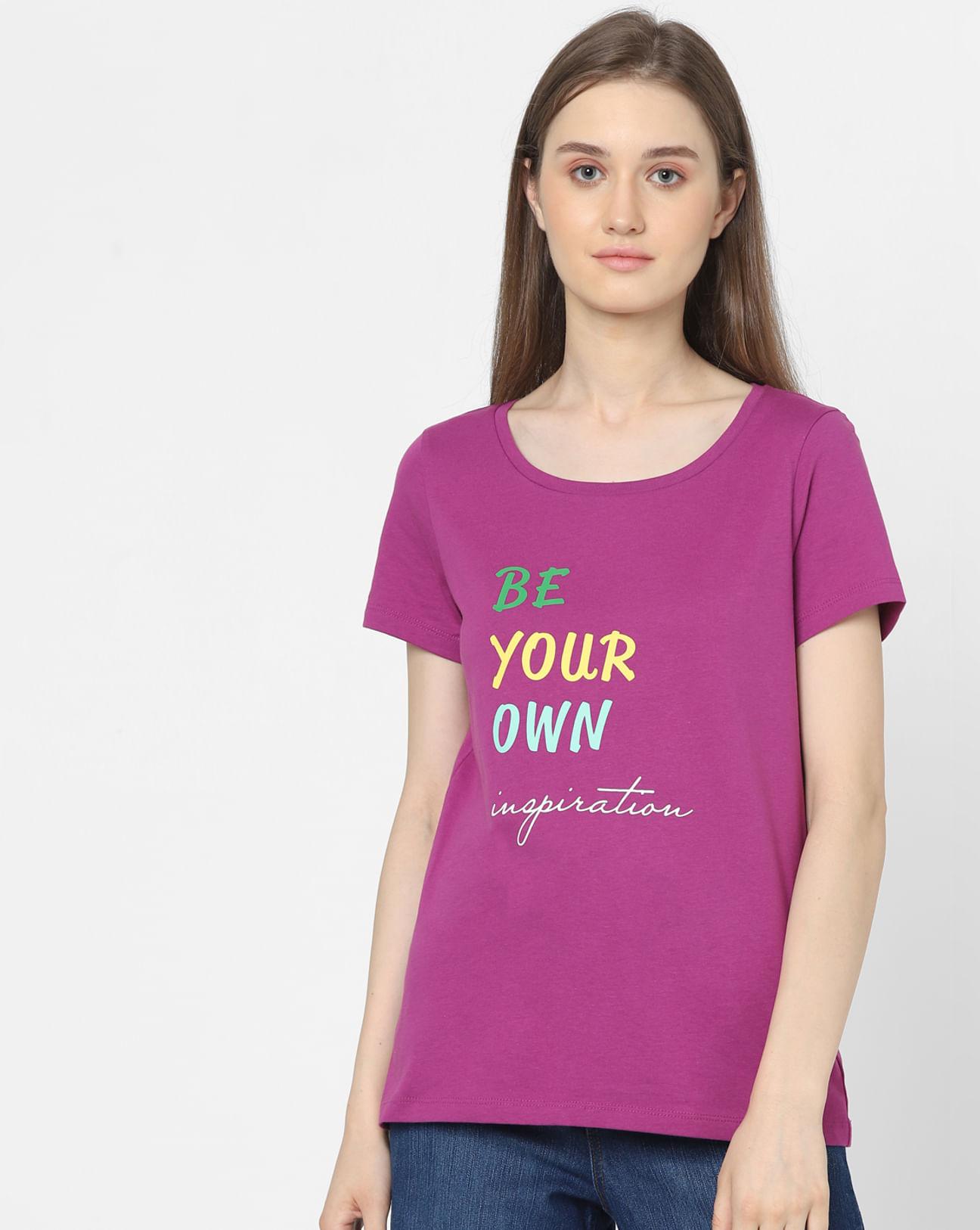 purple text print t-shirt