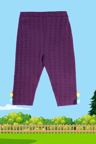 purple textured full length casual girls regular fit trousers
