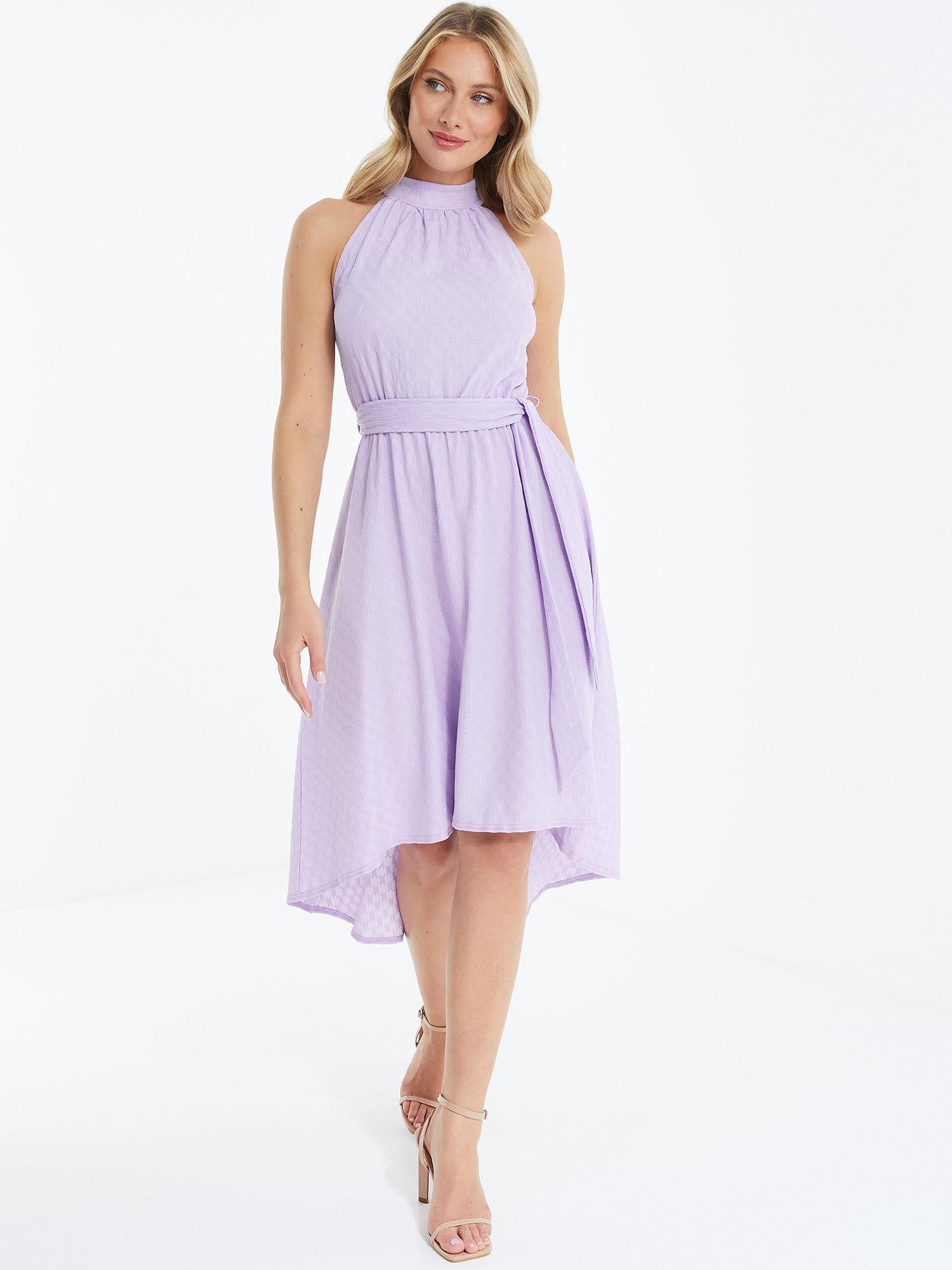 purple textured high neck dress with dip hem (set of 2)