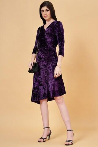 purple textured knee-length  formal women regular fit  dress