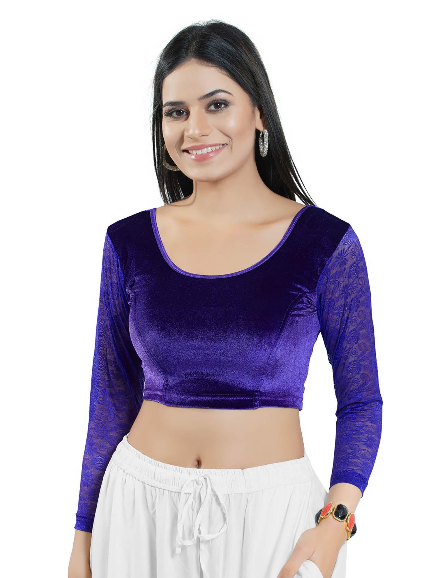 purple three fourth sleeves solid stretchable blouse