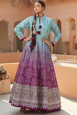 purple tie-dyed anarkali set