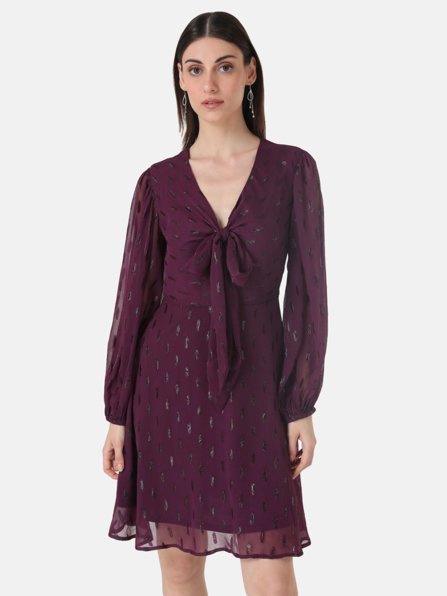 purple tie knot lurex mini dress