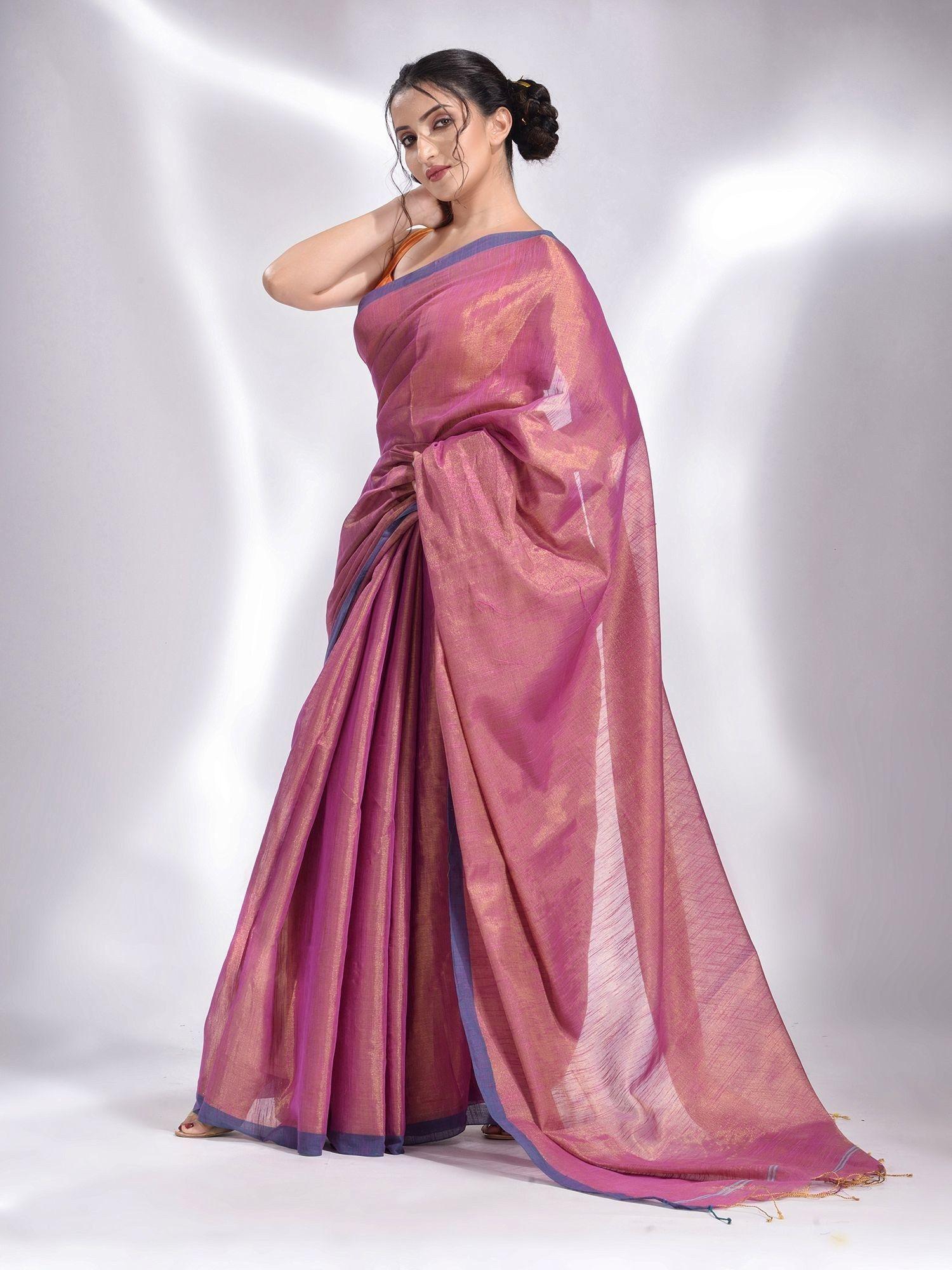 purple tissue handwoven soft saree with unstitched blouse