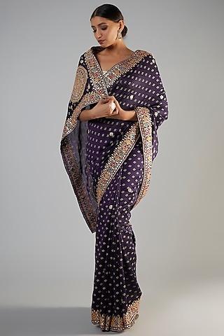 purple tissue organza embroidered saree set