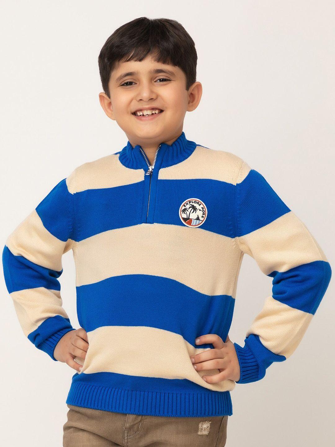 purple united kids boys off white & blue colourblocked pullover