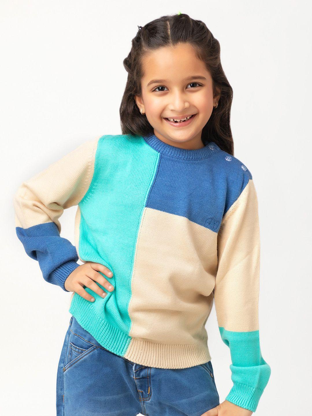 purple united kids unisex kids turquoise blue & multicoloured colourblocked pullover