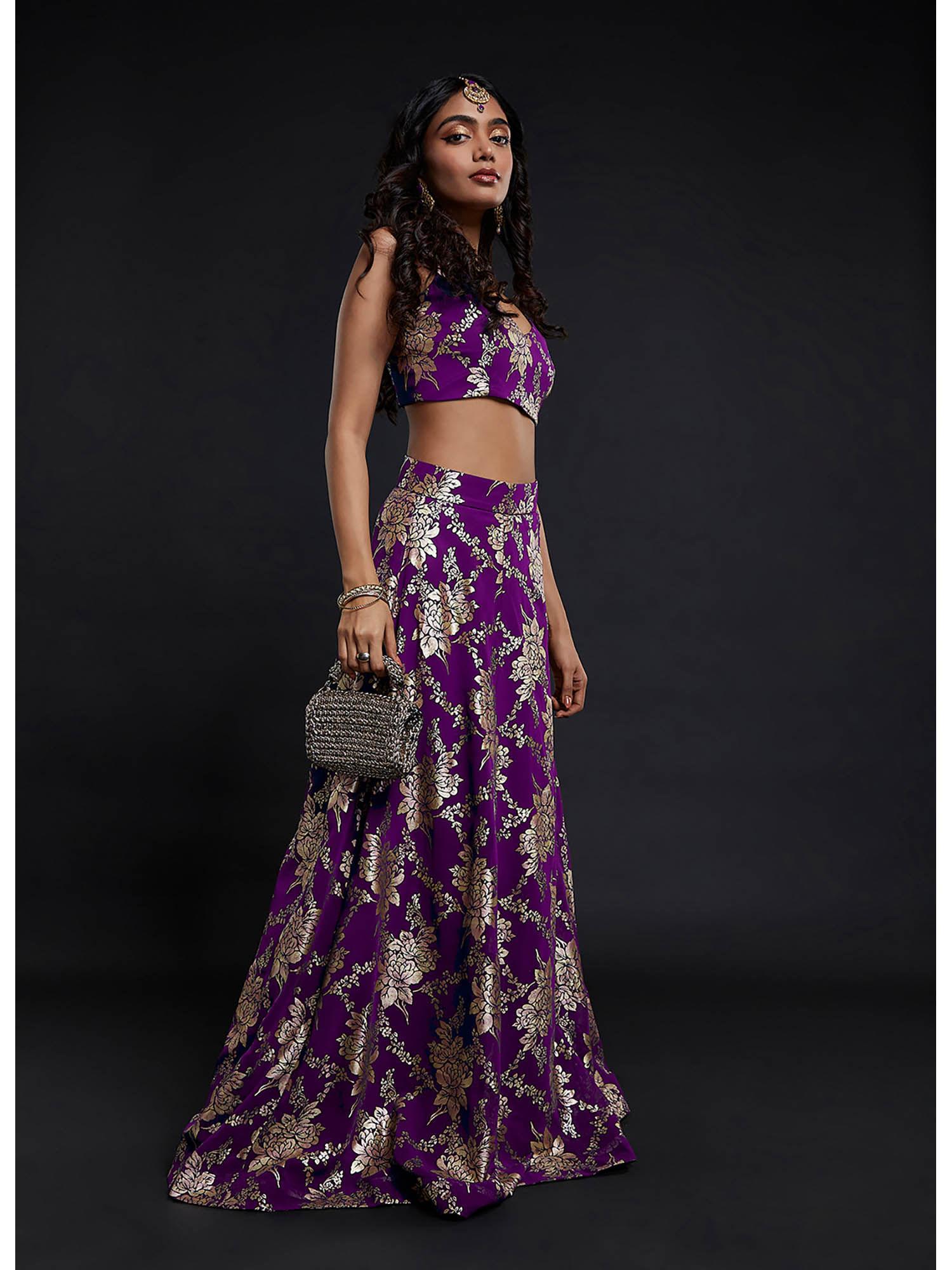 purple vark sleeveless lehenga with stitched blouse (set of 2)