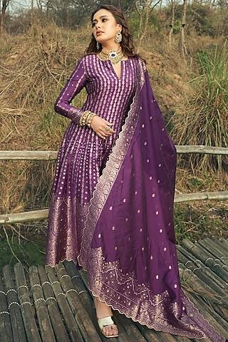 purple vegan silk anarkali set