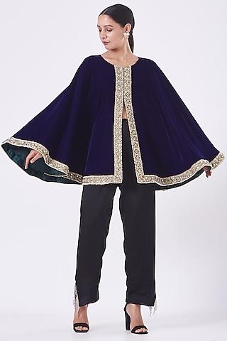 purple velvet embroidered cape