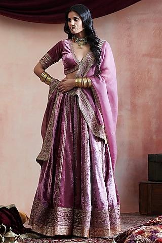 purple velvet hand embroidered lehenga set