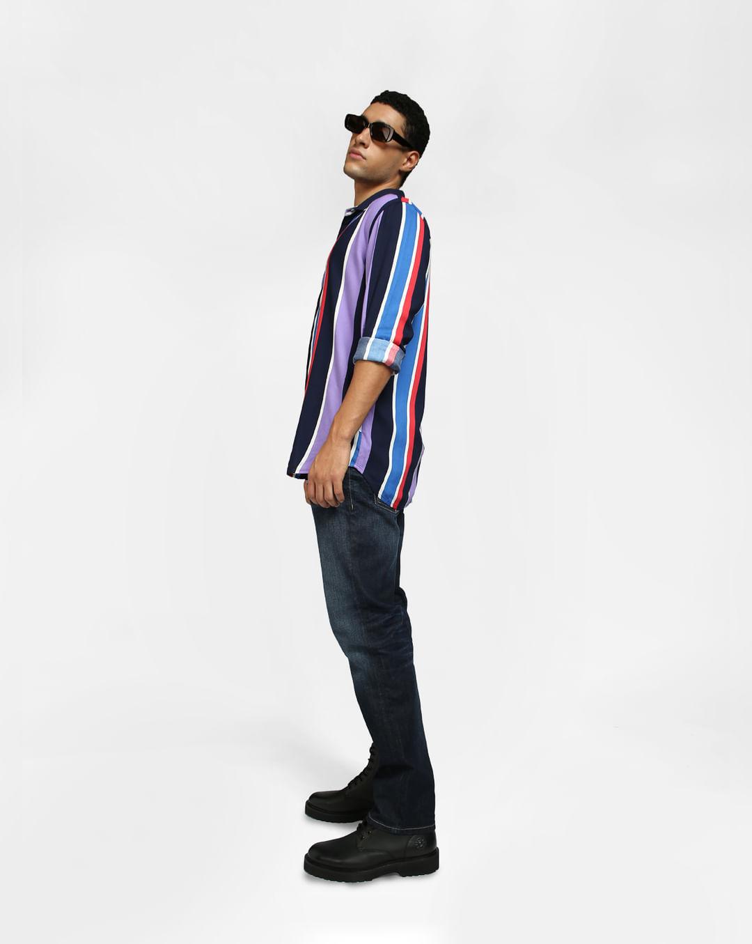 purple vertical stripe full sleeves shirt