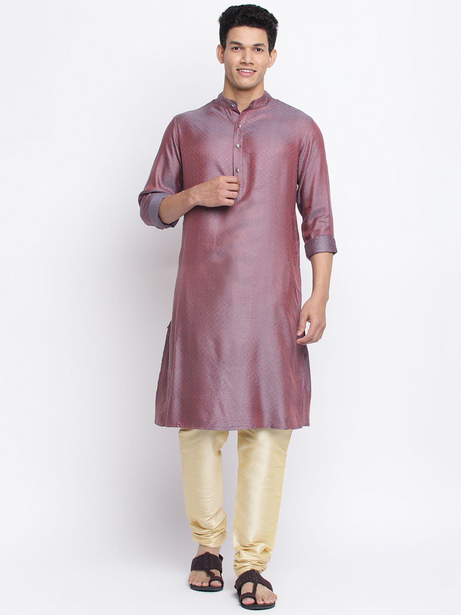 purple viscose blend dobby slim fit long kurta