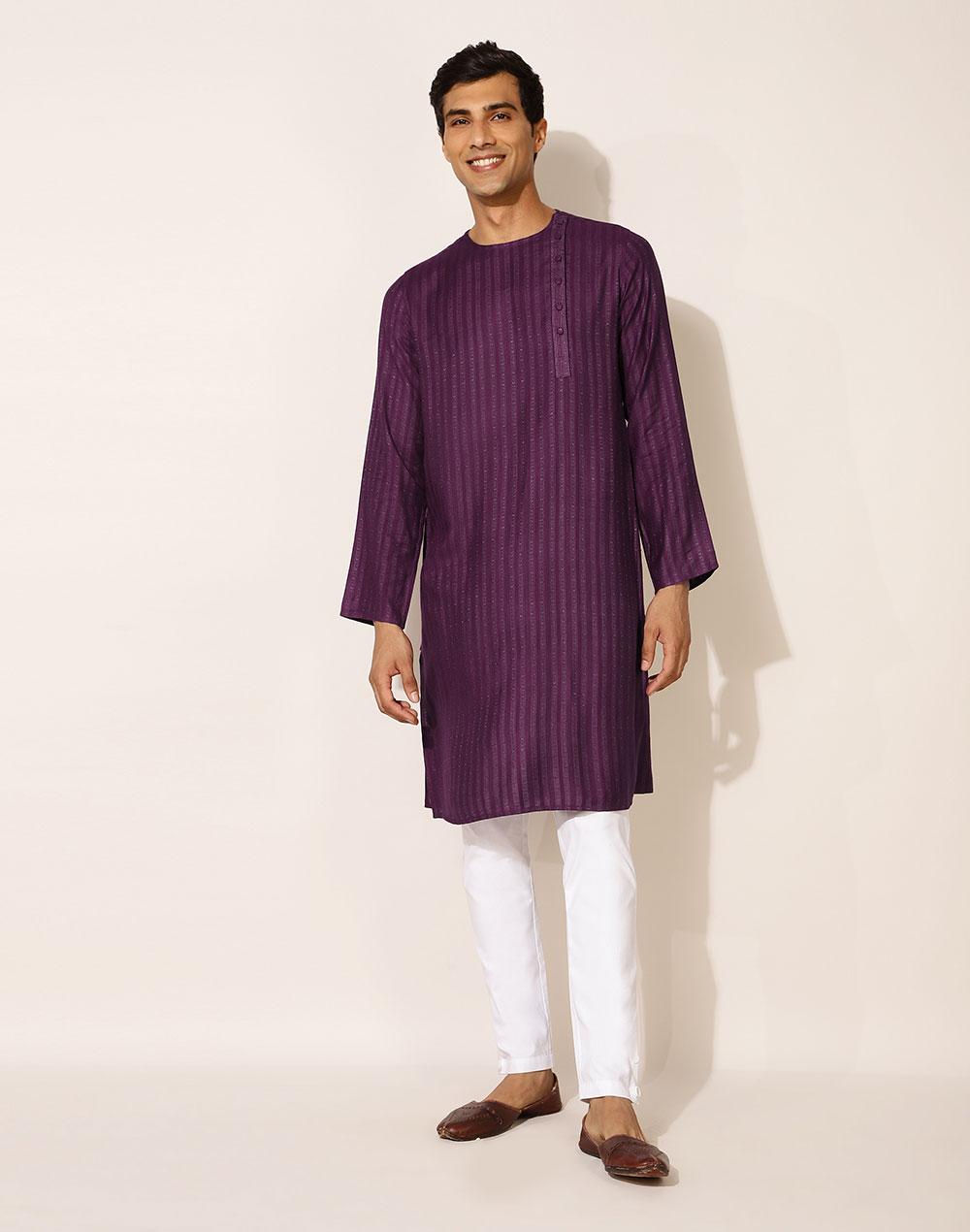 purple viscose blend dobby slim fit long kurta