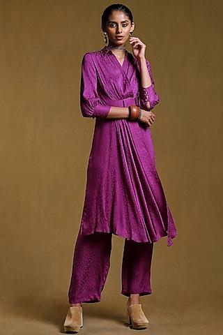 purple viscose dobby textured kurta set