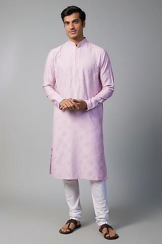 purple viscose floral motif embroidered kurta set