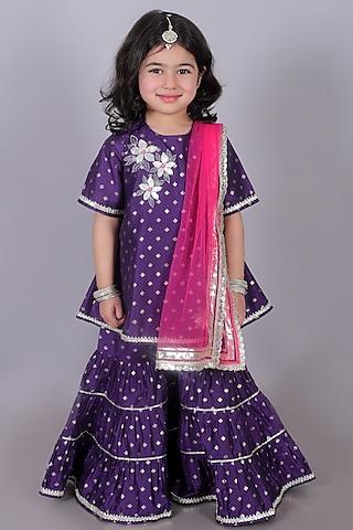 purple viscose rayon foil printed sharara set for girls