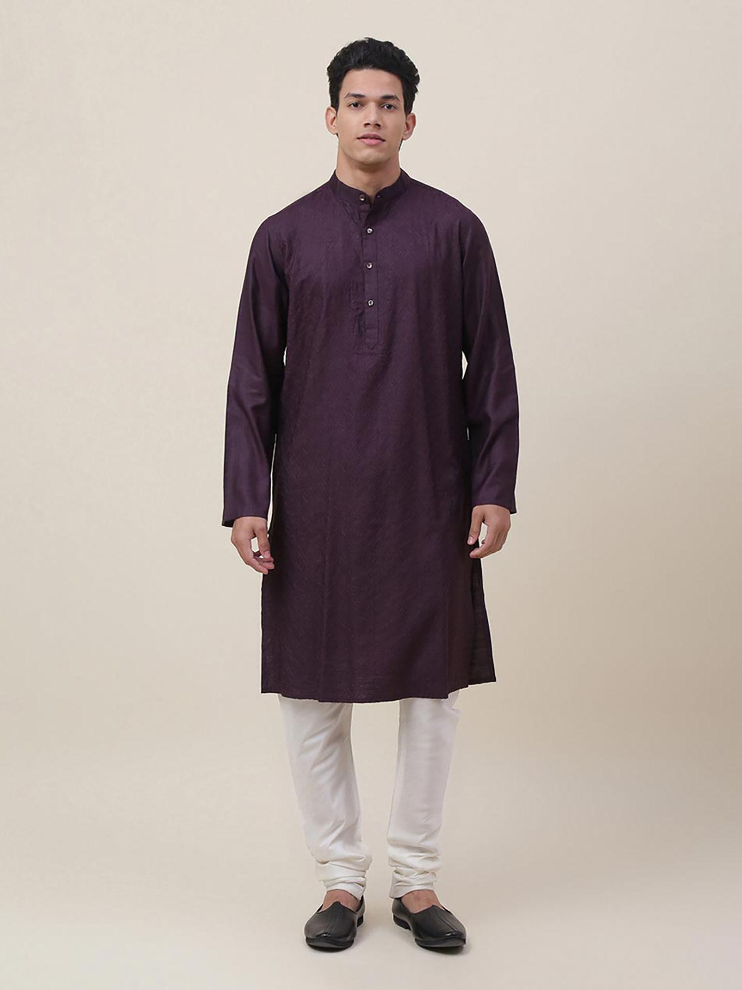 purple viscose silk embroidered slim fit long kurta