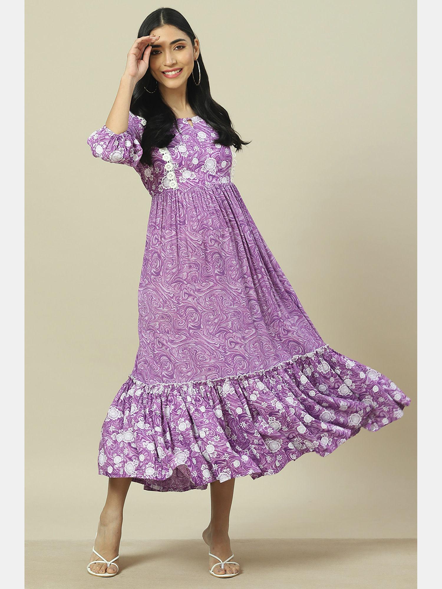 purple viscose tiered dress